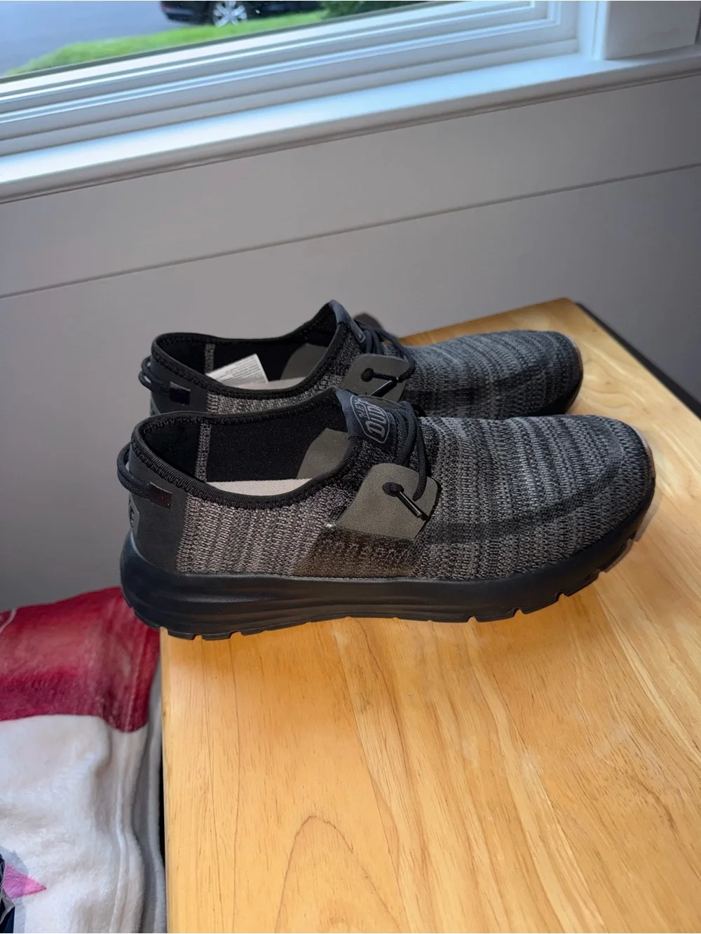 Hey Dude Men's Slip-On Knit Sneakers in Black and Gray